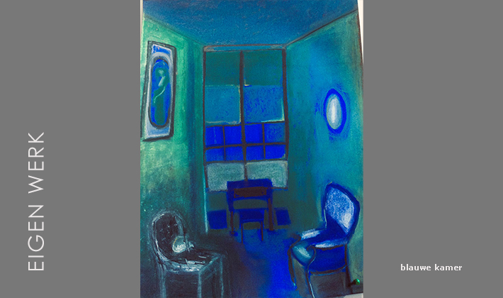 Eigen werk schilderij met blauwe kamer